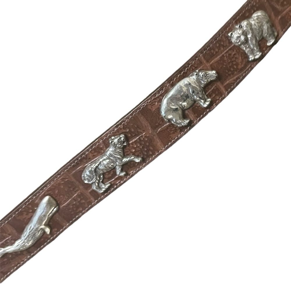 HONEST BY BRIGHTON Brown CROC EMBOSSED Leather Belt with Silver Animals size 28